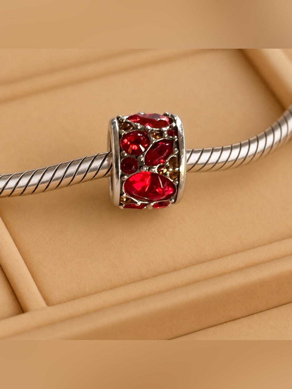 Chamilia .925 Sterling Silver Red Mosaic Swarovski Charm Bead EUC CHAM #254